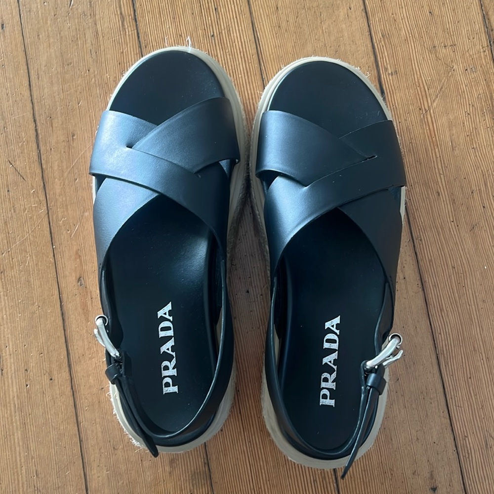 Prada black leather platform sandals